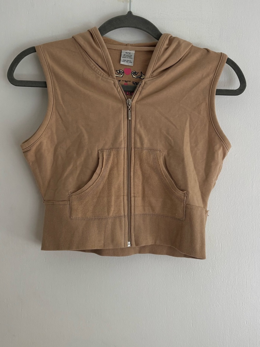 Girls Sleeveless Zip Hoodie Vest in Tan